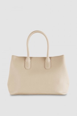 Beige Patrizia Pepe Fly Leather Shopping Bag With Shoulder Strap | LYJ406815