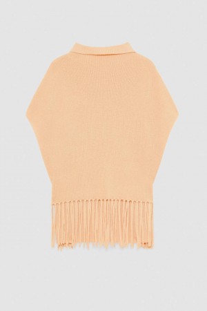 Beige Patrizia Pepe Organic Wool Fringed Poncho | MPW975068