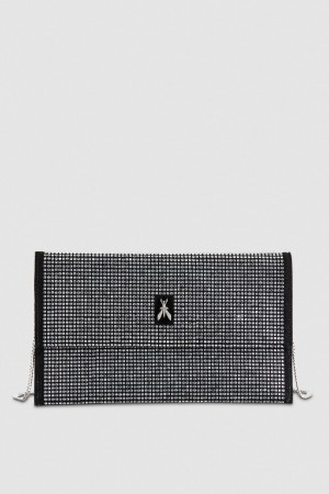 Black Patrizia Pepe Clutch Bag With Rhinestones And Shoulder Strap | UEA082947