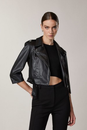 Black Patrizia Pepe Coated Fabric Biker Jacket | YXE208169