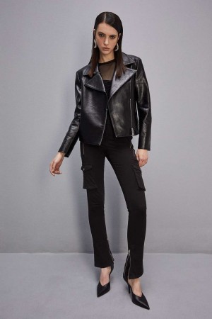 Black Patrizia Pepe Coated Fabric Jacket | REL148920