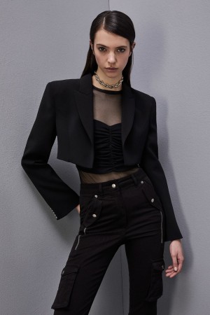 Black Patrizia Pepe Crepe Cropped Jacket | QBN431027