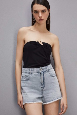 Black Patrizia Pepe Essential Bandeau Top With Décolleté Neckline | OZA936851