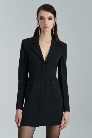 Black Patrizia Pepe Essential Crepe Dress Jacket | HGF068143