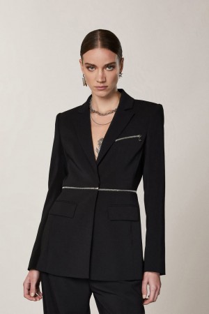 Black Patrizia Pepe Essential Crepe Jacket With Zipper | PAF165087