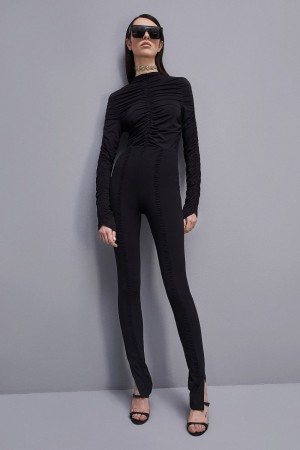 Black Patrizia Pepe Essential Technical Jersey Leggings | AFJ690152