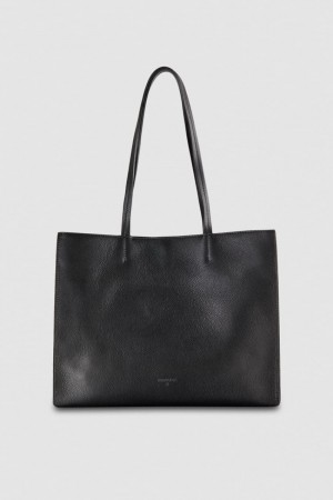 Black Patrizia Pepe Hammered Leather Shopping Bag | TCS823156