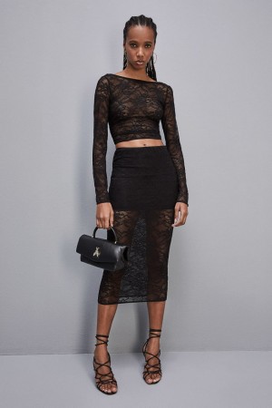 Black Patrizia Pepe Lace Pencil Skirt | FSP935702