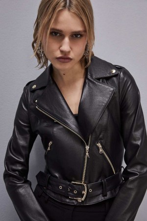 Black Patrizia Pepe Leather Biker Jacket | ECJ256014