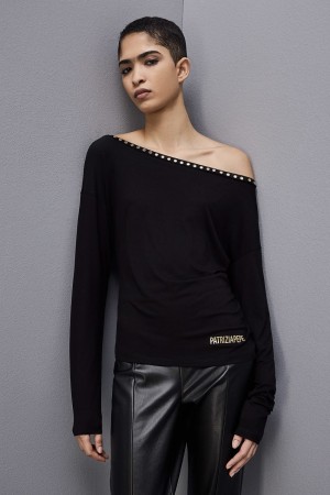 Black Patrizia Pepe Long-sleeved Jersey Sweater | SUE967821