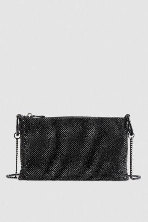 Black Patrizia Pepe Maxichain Rhinestone Clutch Bag | UEJ967258