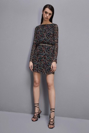 Black Patrizia Pepe Mini Patterned Dress | YWT657204