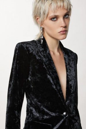 Black Patrizia Pepe One-button Velvet Jacket | PAZ296385