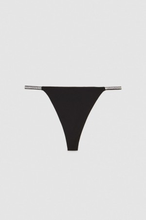 Black Patrizia Pepe Rhinestone-decorated Jersey Thong | WLI693754