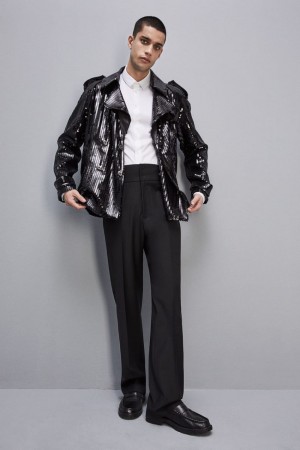 Black Patrizia Pepe Short Sequin Trench-effect Jacket | TWD925807