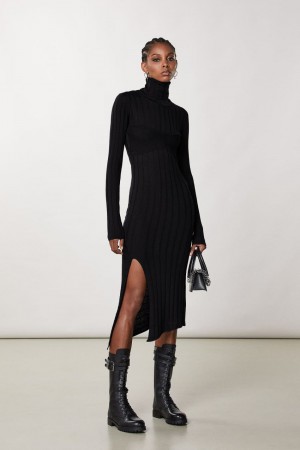 Black Patrizia Pepe Slim Fit Ribbed Dress | FDC324059