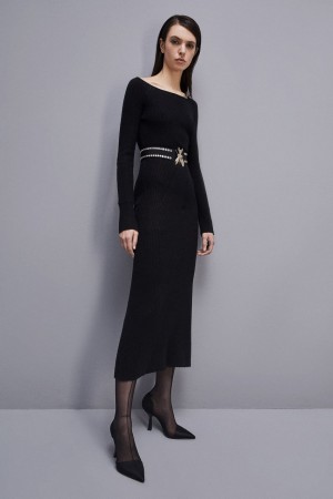 Black Patrizia Pepe Wool Midi Dress | JGP094816