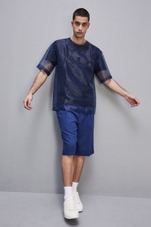 Blue Patrizia Pepe Boxy Short Sleeve T-shirt With Raw Cut Hem | FUT247096