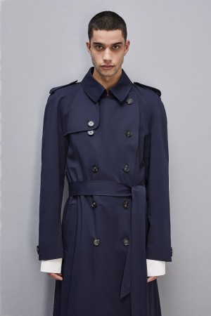 Blue Patrizia Pepe Double-breasted Cotton Gabardine Trench Coat | UAX514837