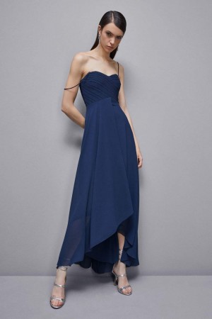 Blue Patrizia Pepe Long Georgette Dress With Pleating | KMO051786