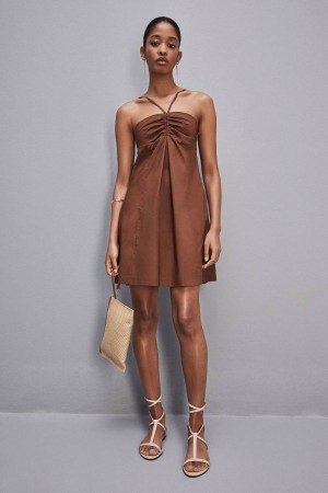 Brown Patrizia Pepe Flared Mini Dress With Bare Shoulders | XBJ102365