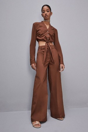 Brown Patrizia Pepe Low-waisted Palazzo Fit Pants | IQY975803