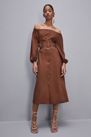 Brown Patrizia Pepe Off-shoulder Dress With Belt | CKQ139702