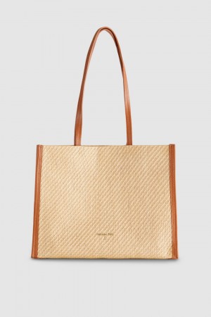 Brown Patrizia Pepe Woven Fabric Shopping Bag | ASI639154