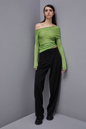 Green Patrizia Pepe Wool Sweater With Wide Neckline | MNB245179