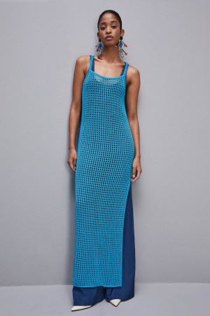 Light Blue Patrizia Pepe Sleeveless Viscose Blend Mesh Dress | TGA123758