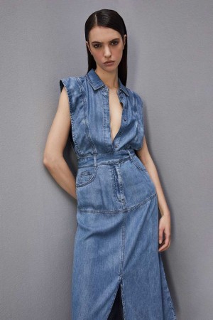 Light Blue Patrizia Pepe Tencel Denim Sleeveless Dress | HOQ857961