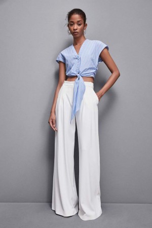 Light Blue Patrizia Pepe V-neck Shirt With Knot | MST625180