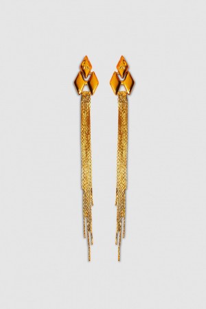 Orange Patrizia Pepe Pendant Earrings With Micro Fly Links And Metal Fringing | VYP231904