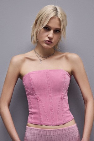 Pink Patrizia Pepe Essential Denim Bustier | GVJ673418