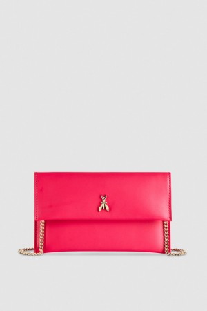 Pink Patrizia Pepe Leather Clutch Bag With Chain Shoulder Strap | PSV385601