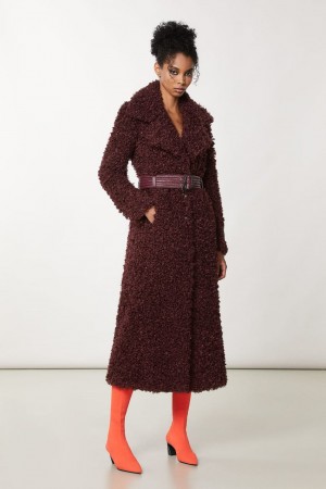 Purple Patrizia Pepe Long Fluffy Coat With Belt | RUE163908