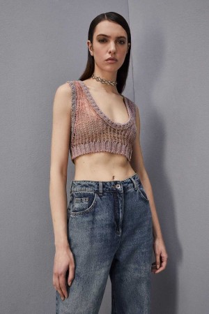 Purple Patrizia Pepe Sleeveless Cropped Top | SQK865912