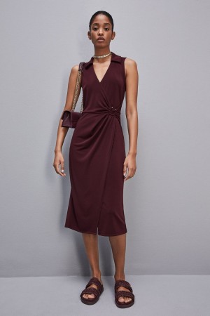 Purple Patrizia Pepe Sleeveless Midi Jersey Dress | AYG986512