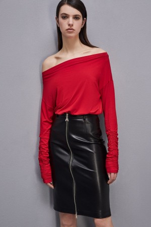 Red Patrizia Pepe Dropped Shoulder Jersey T-shirt | DIM016329