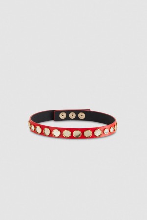 Red Patrizia Pepe Leather Choker With Micro Mirrors | ZXB613927