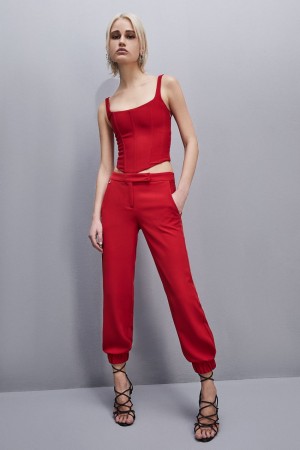 Red Patrizia Pepe Low-waisted Jogger Pants | LMY385197