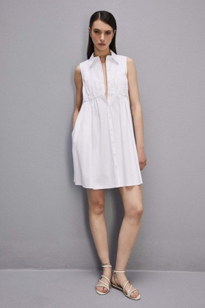 White Patrizia Pepe Cotton Chemisier Mini Dress | BZD748165