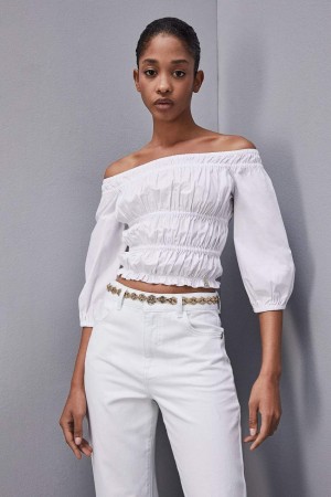 White Patrizia Pepe Cotton Off-shoulder Top | HXS062158