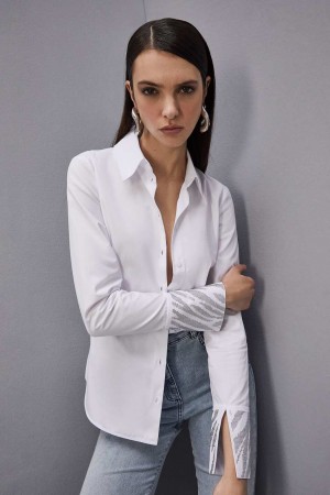 White Patrizia Pepe Cotton Shirt With Rhinestones | RMT421689