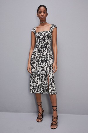 White Patrizia Pepe Patterned Jersey Midi Dress | PXU367501