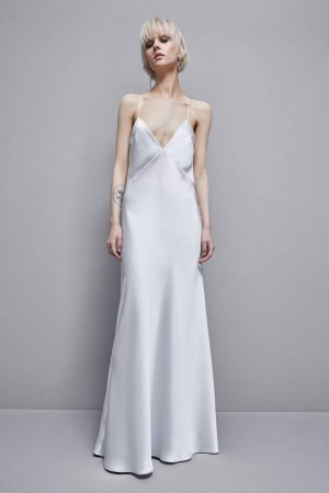 White Patrizia Pepe Sleeveless Long Satin Dress | UTO348905