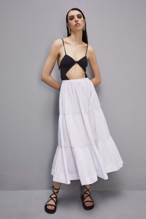 White Patrizia Pepe Soft Ankle Pleated Skirt | OGP304158