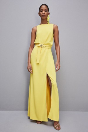 Yellow Patrizia Pepe Extra Long Soft Sleeveless Dress In Twill | PVK716084