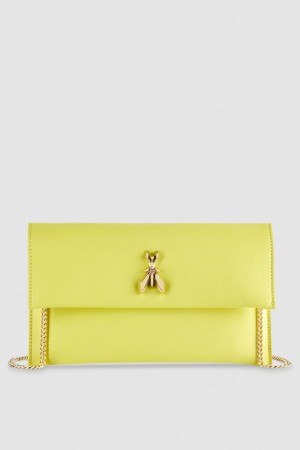 Yellow Patrizia Pepe Fly Leather Clutch Bag With Chain | HXN782149