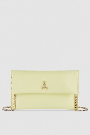 Yellow Patrizia Pepe Leather Clutch Bag With Chain Shoulder Strap | UMH689234